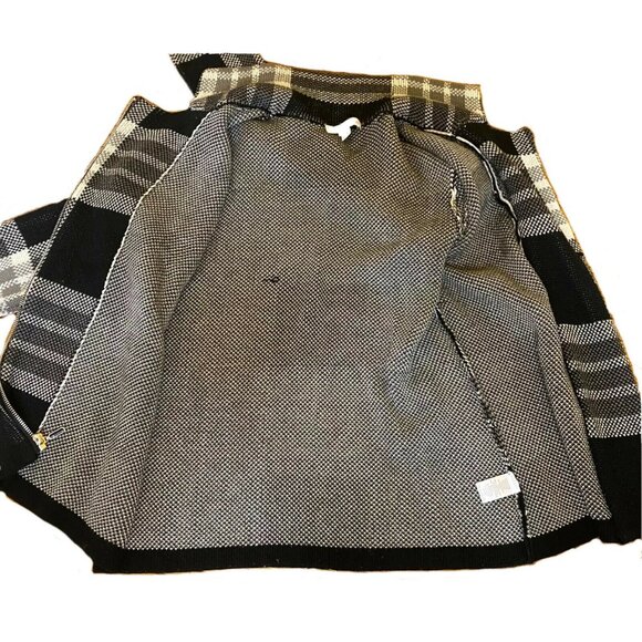 Isaac Mizrahi Live Plaid Knit Zip-Up Jacket XS Black/White Cotton Blend - Picture 4 of 5